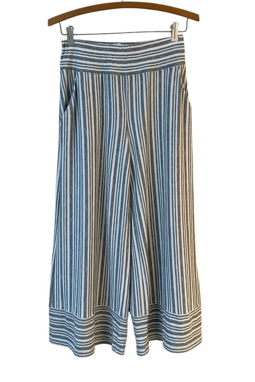 Democracy Waffle Knit Wide Leg Striped Ankle Pants Gray White Size XS